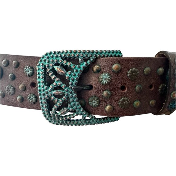 Streets Ahead Belt Women Large Studs Italian Leather Ribel Italy Buckle Western main image 9